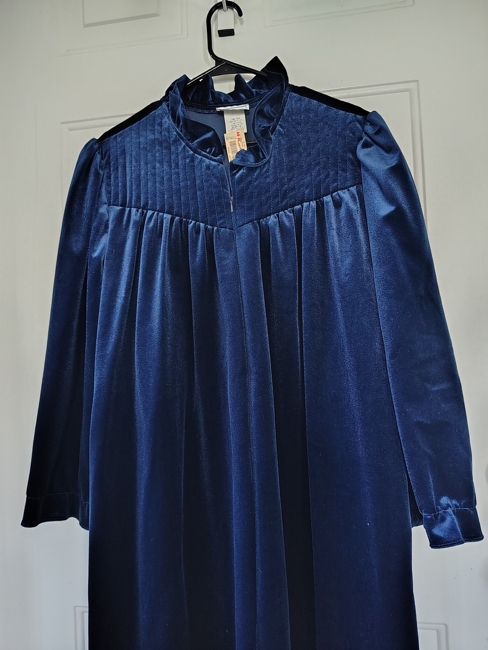 NWT Vintage APPEL Navy Blue Velour 3/4 Zip Front Maxi House coat Robe Large USA